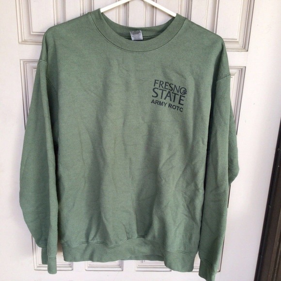 Gildan Sweatshirt SzM Unisex Fresno State Army ROTC Green Long Sleeve Used Good - Picture 7 of 10
